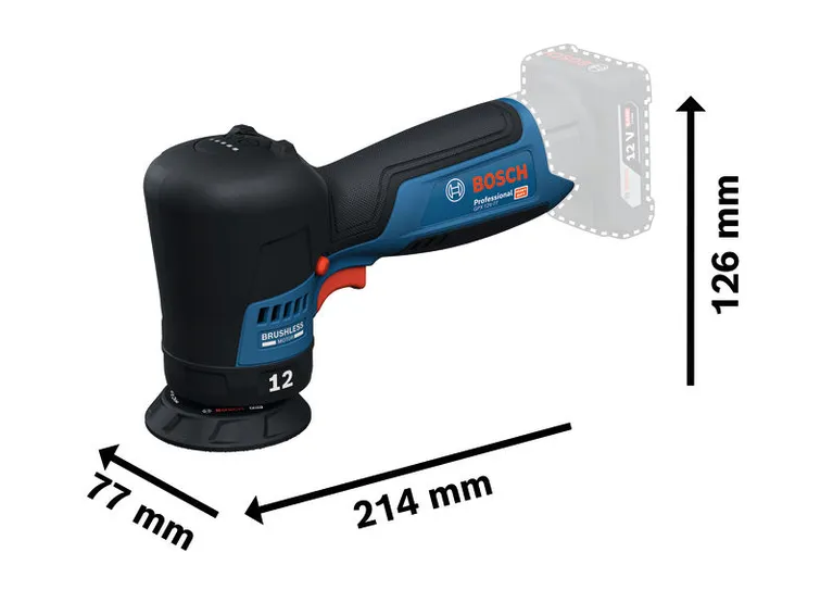 Pulidora Bosch GPX 12V-77 con diseño compacto sin escobillas.