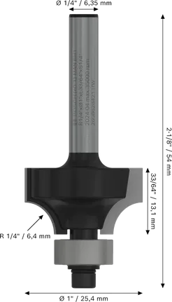 Broca para enrutador Bosch PRO para redondeo de radios superiores a 1/4 de pulgada.