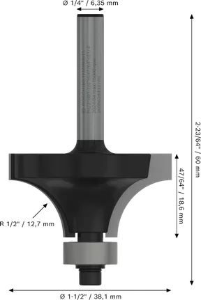 Broca para enrutador Bosch PRO para redondeo de radios superiores a 1/2 pulgada.