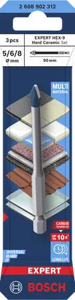 Juego de brocas para cerámica dura Bosch EXPERT HEX-9 5/6/8 mm.