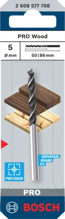 Broca Bosch PRO de punta de centrado para madera de 5 mm para perforaciones precisas en madera.