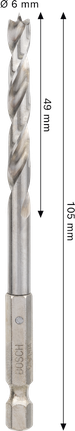 Broca de punta fina Bosch PRO Wood HSS de 6 mm.