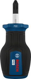 Destornillador Bosch PRO Stubby PZ2 x 25 mm con mango ergonómico.