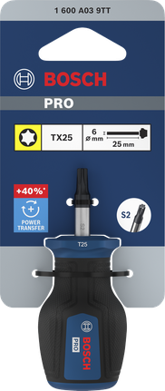 Destornillador Bosch PRO Stubby TX25 con transferencia de potencia adicional.