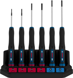 Juego de destornilladores de precisión Bosch PRO PH/SL con sistema anti-roll-off.