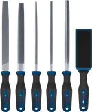 Juego de limas Bosch de 5 piezas más cepillo de lima PRO con mangos multicomponente.