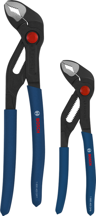 Juego de alicates para bombas de agua Bosch con mangos antideslizantes sumergidos.