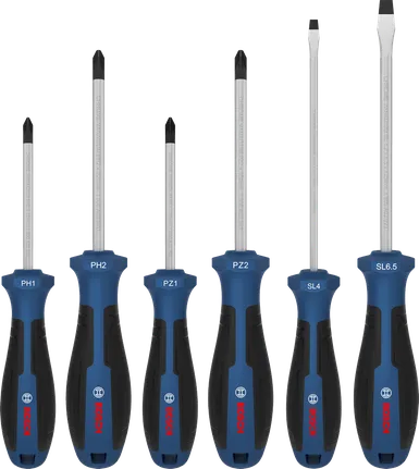 Juego de destornilladores Bosch PH/PZ/SL, varillas de cromo vanadio.