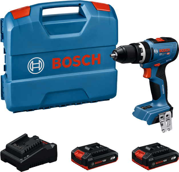 Taladro a batería Bosch GSB 18V-65 con maletín y baterías.