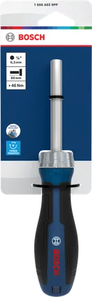 Destornillador de carraca Bosch con mango ergonómico.