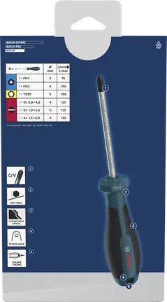 Juego de destornilladores Bosch PH/TX/SL 6 piezas con mango de cromo vanadio.