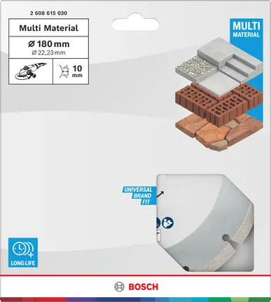 Disco de corte de diamante multimaterial Bosch de 180 mm para uso universal.