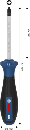 Destornillador Bosch PRO PZ1 x 75 mm con mango ergonómico.
