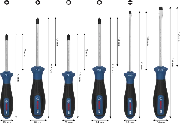 Juego de desatornilladores PRO PH/PZ/SL, 6 piezas