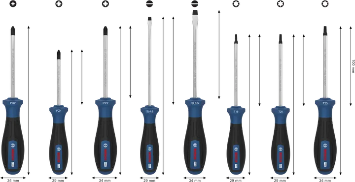 Juego de desatornilladores PRO PH/PZ/SL/TX, 6 piezas
