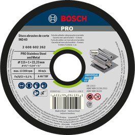 Disco de corte Bosch PRO para acero inoxidable y metal de 115 mm.