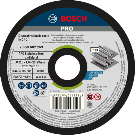 Disco de corte Bosch PRO para acero inoxidable y metal de 115 mm.