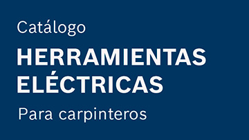 Portada de catálogo en azul con texto blanco sobre herramientas eléctricas para carpinteros.