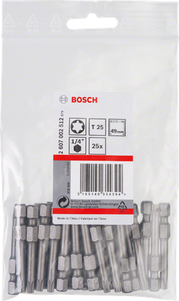 مجموعة رؤوس مفكات براغي Bosch T25 مقاس 25 مم، عبوة من 25 قطعة.