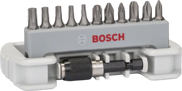 مجموعة مفكات براغي Bosch مكونة من 11 قطعة مع حامل للمفاتيح.
