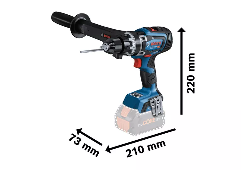 مثقاب Bosch GSB 18V-150 C اللاسلكي مع مقبض جانبي.