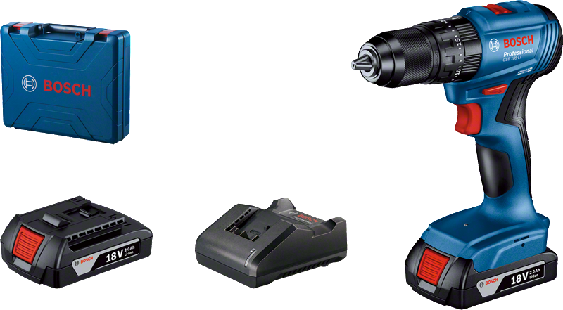 مجموعة المثقاب اللاسلكي Bosch GSB 185-LI مع البطارية والشاحن.
