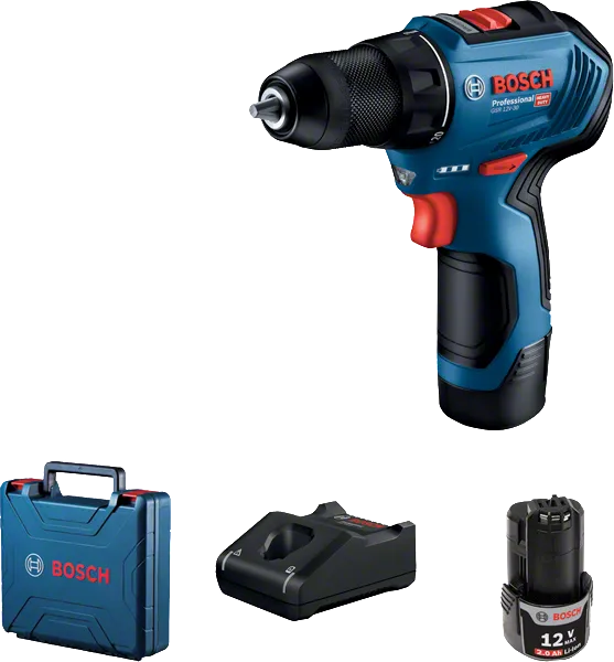 مثقاب لاسلكي Bosch GSR 12V-30 مع حقيبة وبطارية.