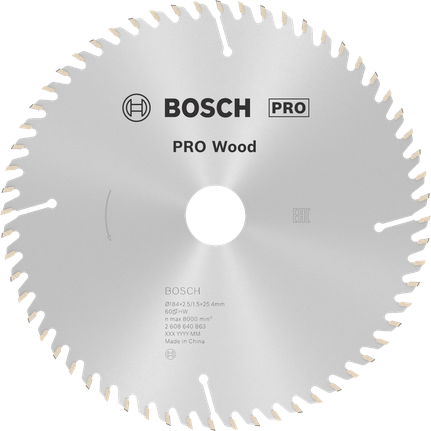 شفرة المنشار الدائرية Bosch PRO Wood مقاس 184 ملم لقطع الخشب بدقة.