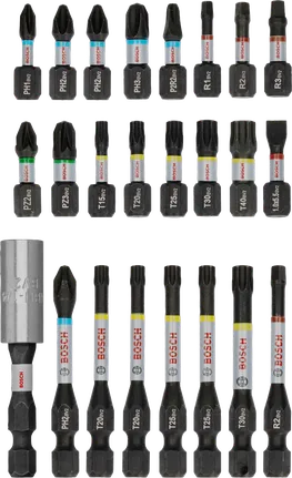 مجموعة مفكات البراغي Bosch PRO ذات التأثير العالي مكونة من 24 قطعة للتثبيت متعدد الاستخدامات.