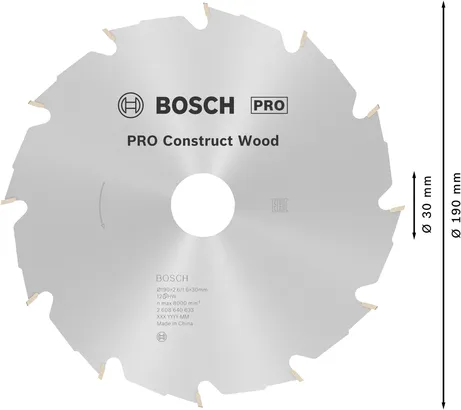 شفرة المنشار الدائري للخشب Bosch PRO Construct مقاس 190 ملم.
