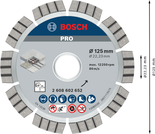 قرص الماس Bosch PRO Concrete مقاس 125 مم لقطع الخرسانة.