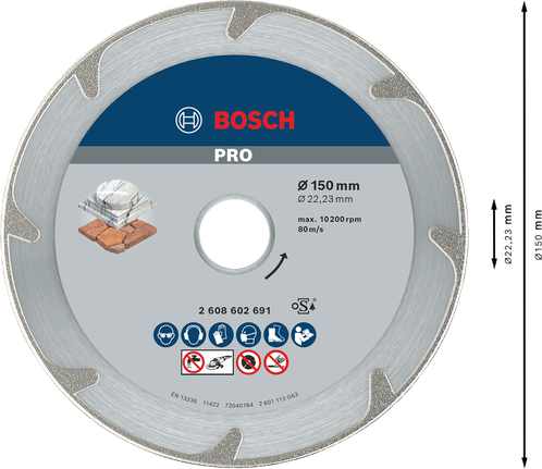 قرص Bosch PRO الماسي للرخام مقاس 150 مم لقطع الحجر.