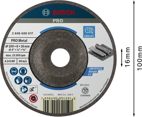 قرص طحن المعادن Bosch PRO، 100 × 6 × 16 ملم.