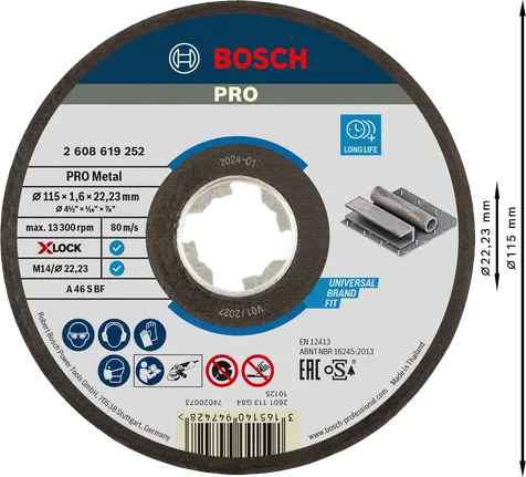 قرص القطع المعدني Bosch PRO X-Lock مقاس 115 مم.
