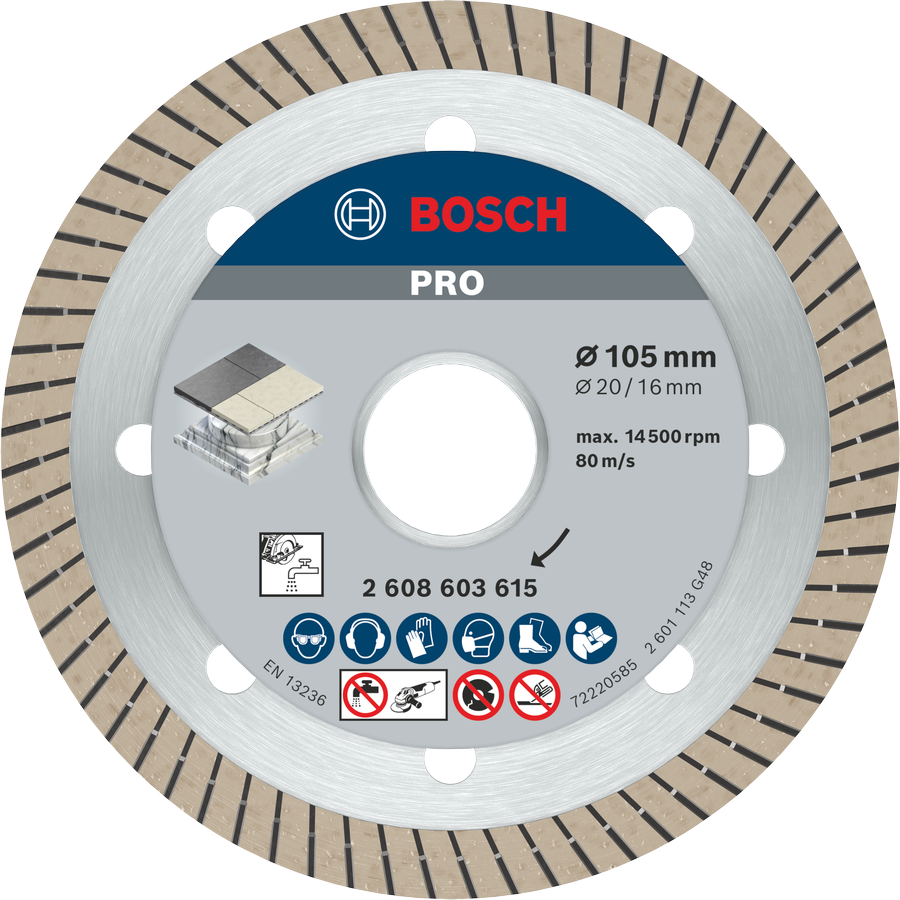 قرص الماس الخزفي Bosch PRO، مقاس 105 ملم لقطع البلاط.