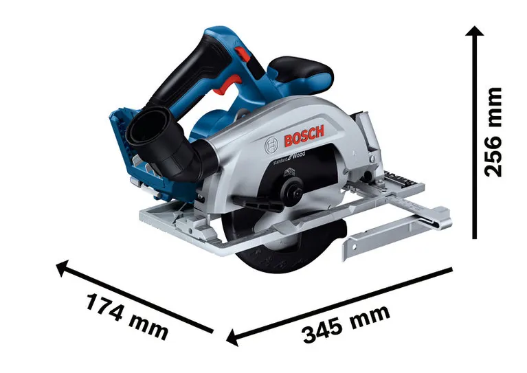 منشار دائري لاسلكي من Bosch GKS 18V-57-2 مع الأبعاد.