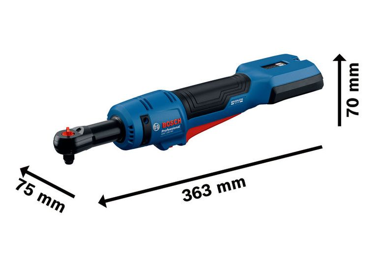 أبعاد مفتاح الربط اللاسلكي Bosch GRC 18V-60.