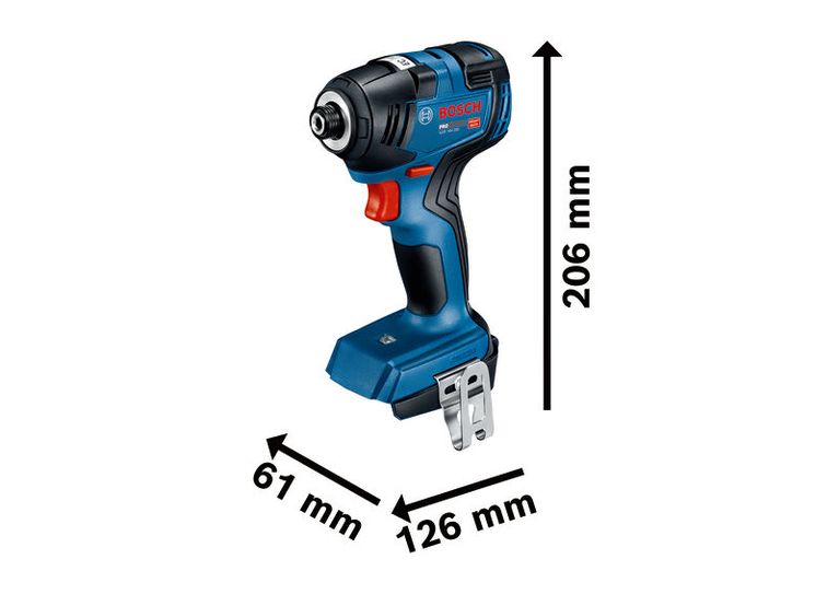 تم عرض أبعاد مفك البراغي اللاسلكي Bosch GDR 18V-200.