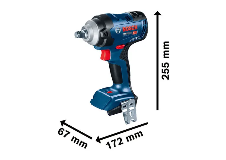 مفتاح ربط لاسلكي من نوع Bosch GDS 18V-400 مع الأبعاد.