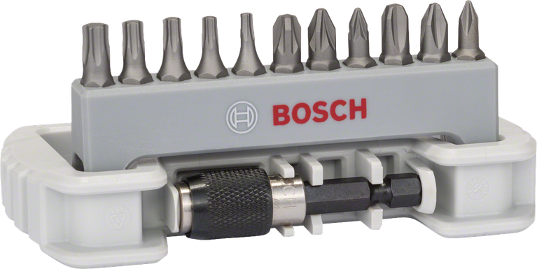 Bosch 11-piece screwdriver bit set with bit holder.
