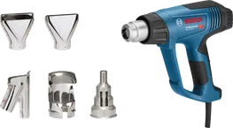Bosch GHG 20-63 heat gun with five nozzle attachments.