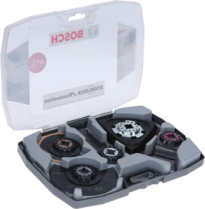 Bosch Starlock Set for Renovation with saw blades and sanding plate.
