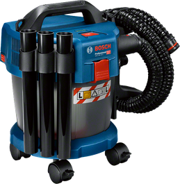 Bosch GAS 18V-10 L cordless wet dry vacuum with wheels.