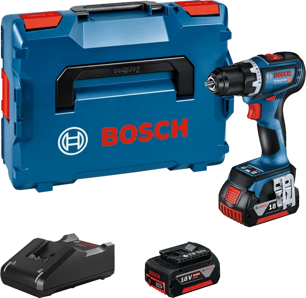 Bosch GSR 18V-90 C cordless drill set with case.