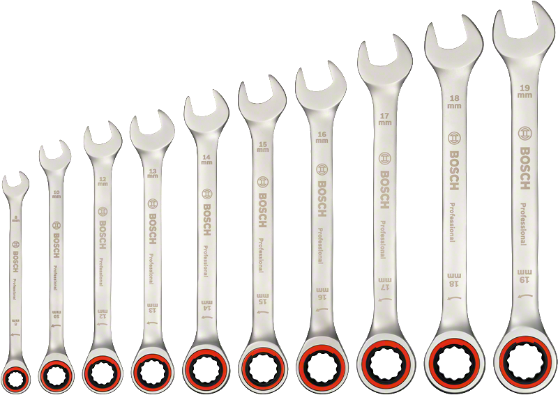 Bosch Ratchet Spanner Set 10 pc, metric sizes.
