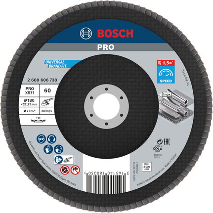 Bosch PRO X571 Flap Disc 180mm G60 for metal grinding.