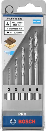 Bosch PRO Wood HSS brad point drill bit set 5 pcs.