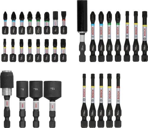 Bosch PRO Impact Screwdriver Bit Set 33 pcs, color-coded tips.