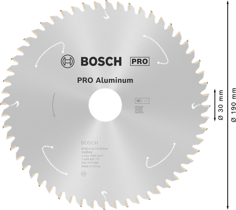 Bosch PRO Aluminium Circular Saw Blade, 190 mm diameter.