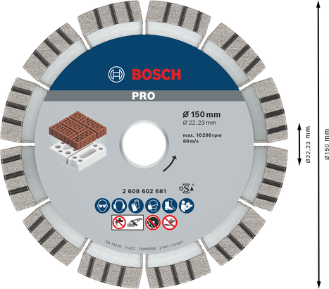 Bosch PRO Abrasive Diamond Disc 150 mm for masonry cutting.